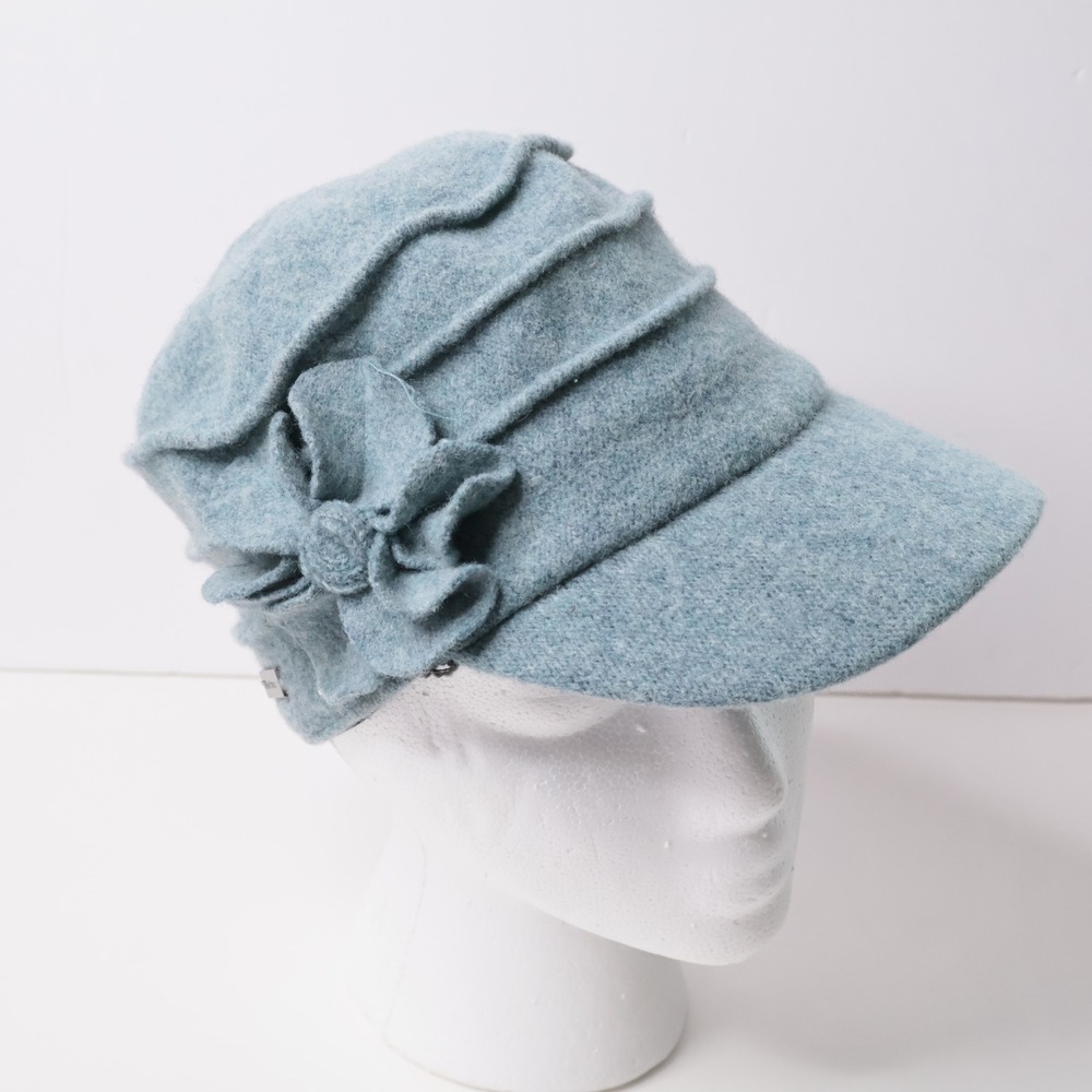 Betmar New York Womens Blue 100% Wool Floral Newsboy Cap Cloche Hat Y2K